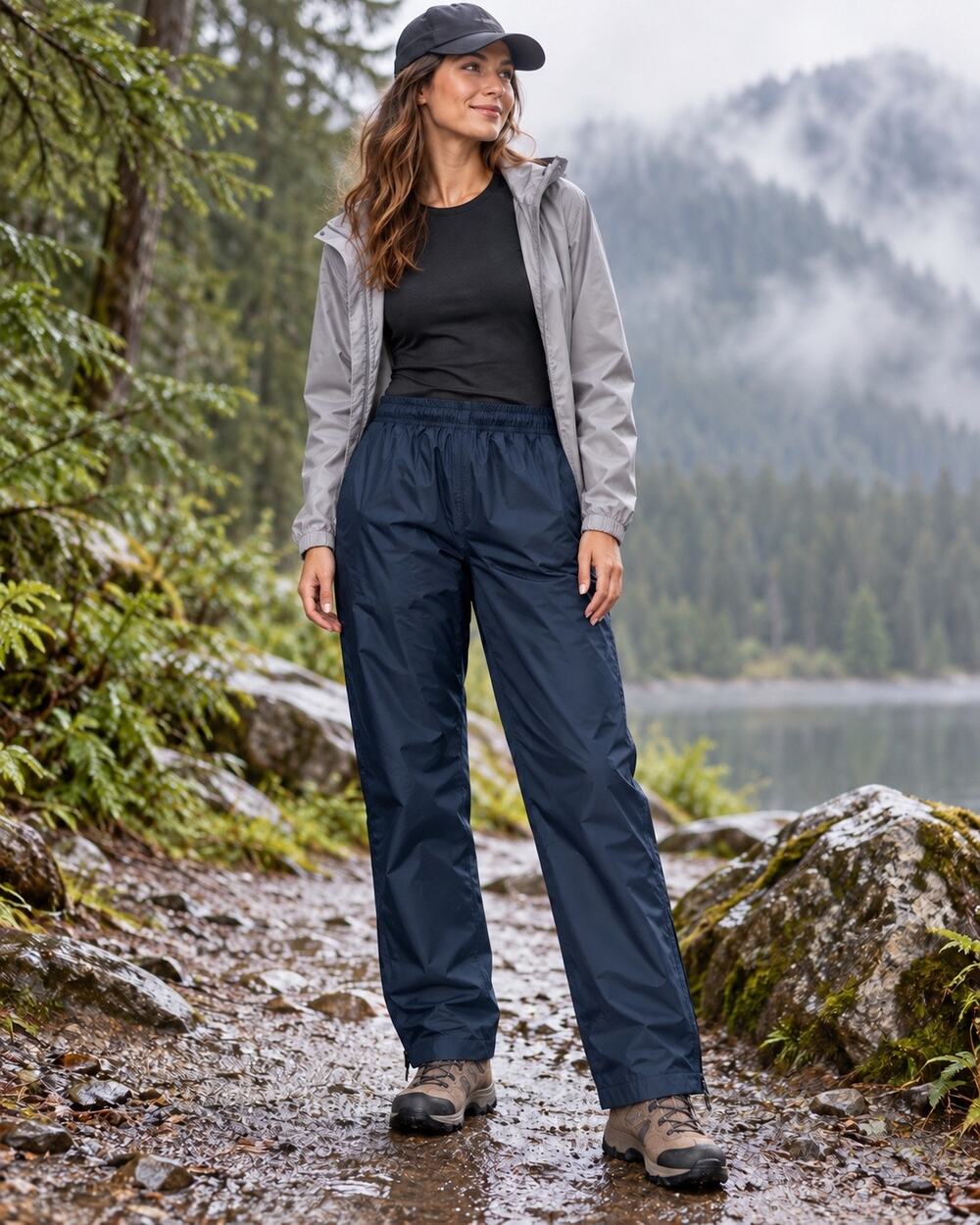 Columbia Women’s Packable Rain Pants Charcoal Gray Waterproof Outdoor Size Large